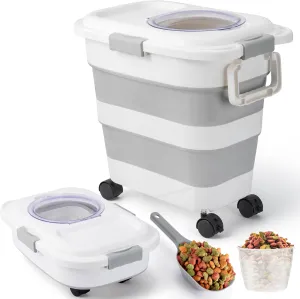 12-45 Lbs Dog Food Storage Container, Collapsible Pet Food Container with Spinner Wheels Scoop and Measuring Cup, Airtight Multifunctional Food Storage Bin for Dog Cat Bird Animal Dry Meal Rice