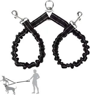 2 Dog Leash 360 Swivel No Tangle Double Dog Walking & Training Leash Comfortable Shock Absorbing Reflective Bungee for Small or Large Dogs