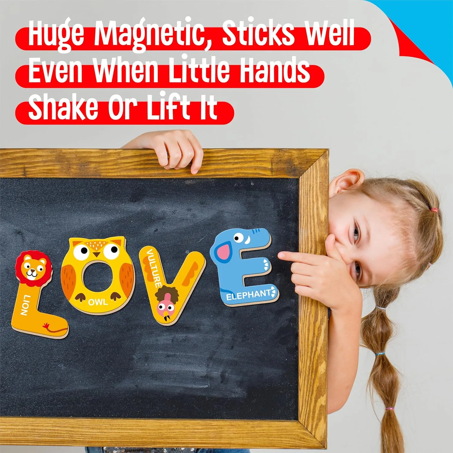 26 Magnetic Wooden Letters, Cute Animal Alphabet ABC Wood Magnets for Fridge Colorful Uppercase Animals Toys Set Educational Spelling Learning Games for Kids, Toddlers 3 4 5 Years Old