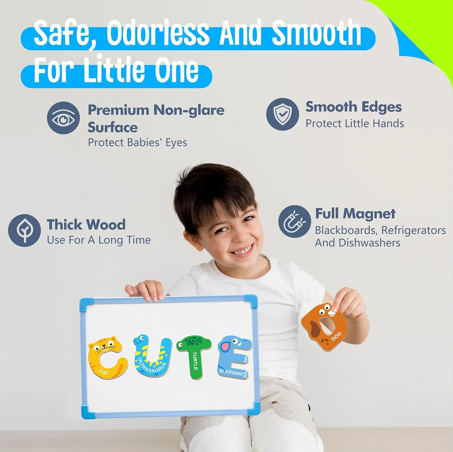 26 Magnetic Wooden Letters, Cute Animal Alphabet ABC Wood Magnets for Fridge Colorful Uppercase Animals Toys Set Educational Spelling Learning Games for Kids, Toddlers 3 4 5 Years Old
