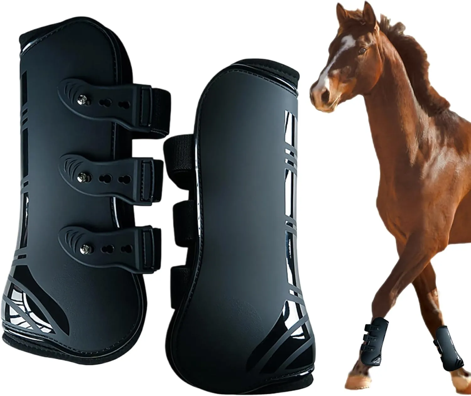 2Pcs Horse Boots Large Horse Front Jumping Tendon Boots PU Shells Horse Boots with Soft Lining Shock Absorbing Tendon Fetlock Brace Guard Boots