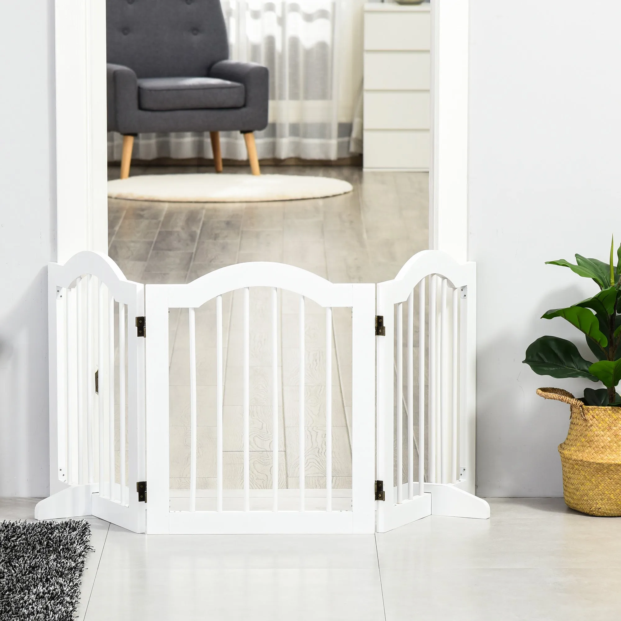 3 Section Folding Wooden Dog Gate, 154.5x29. 5x61cm, White