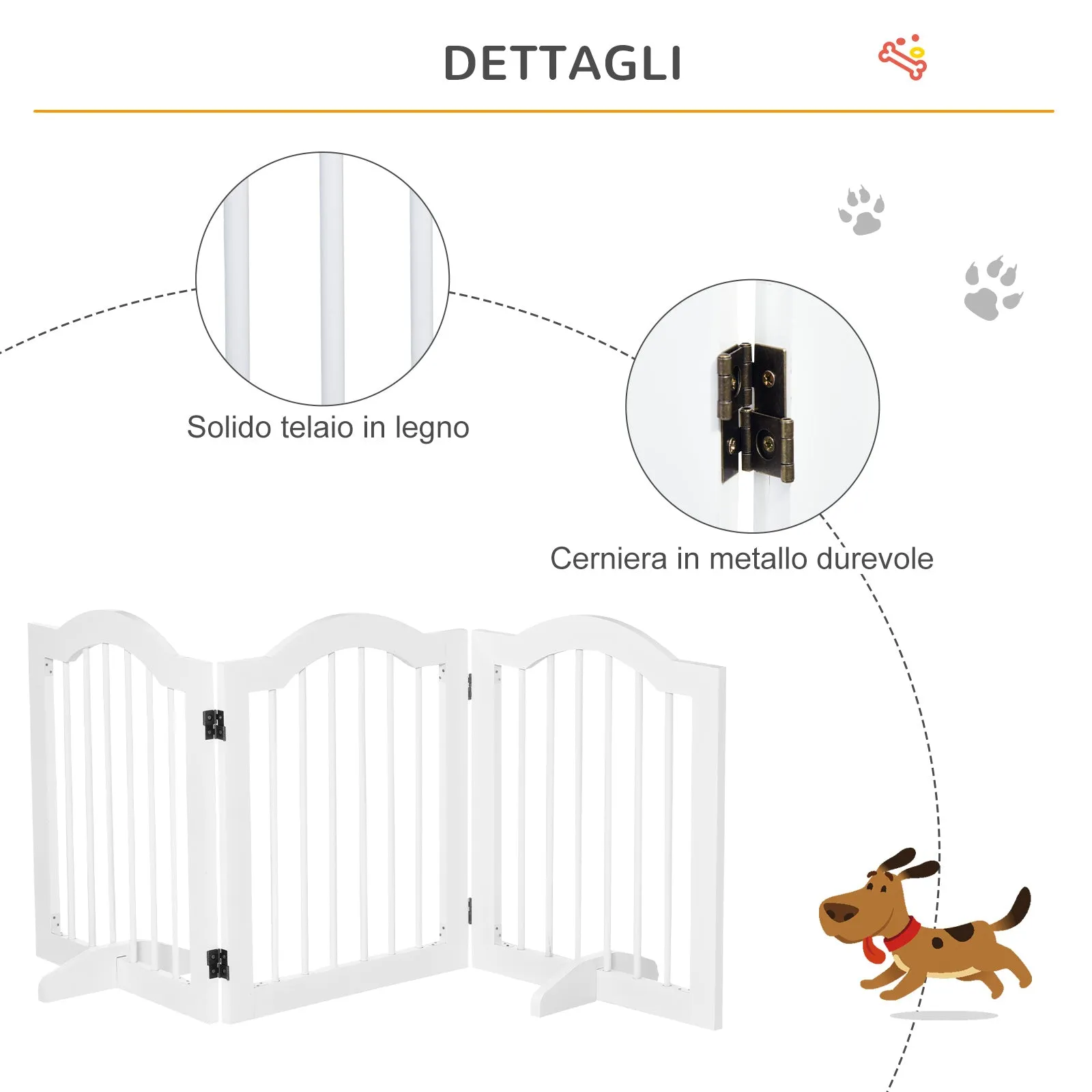 3 Section Folding Wooden Dog Gate, 154.5x29. 5x61cm, White