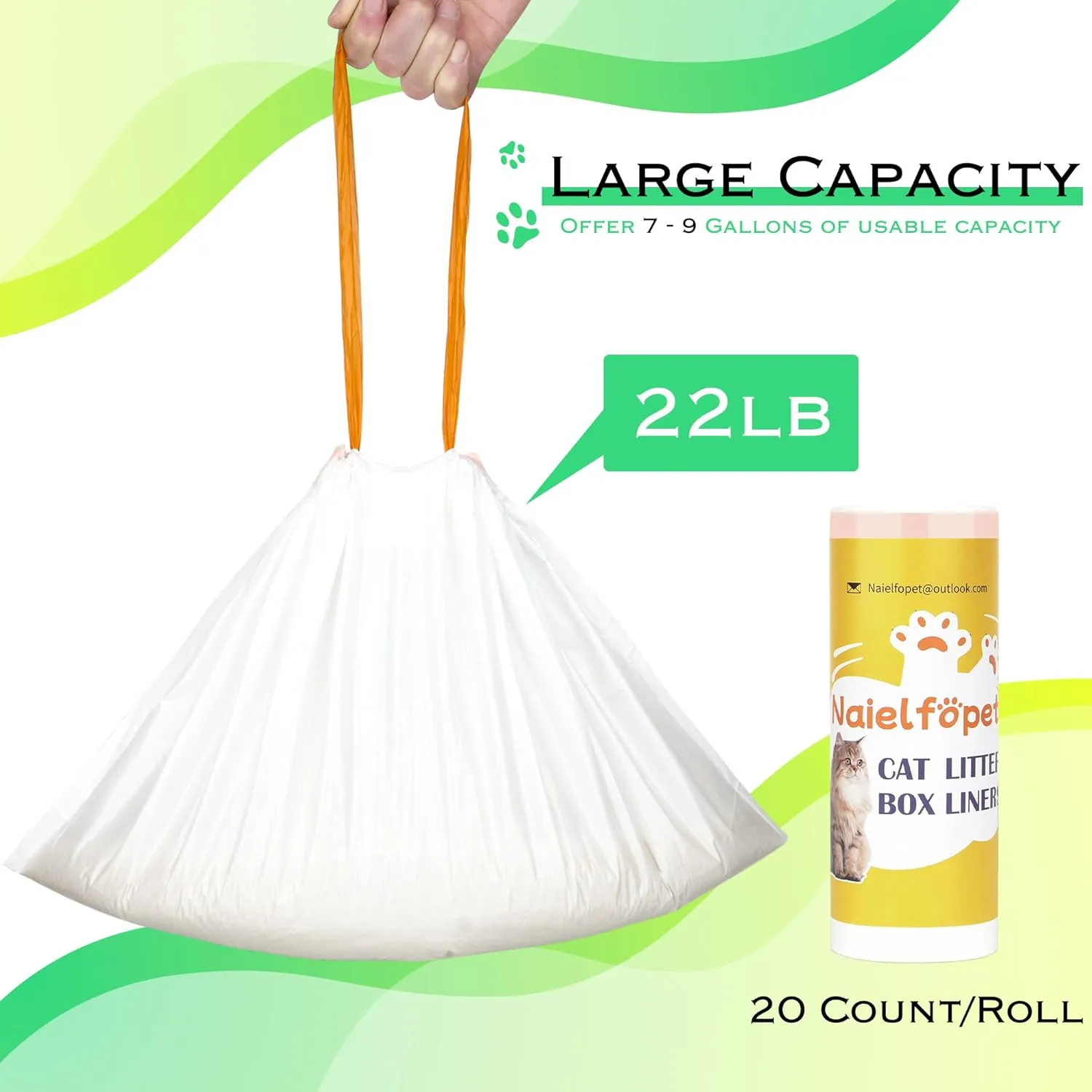 40 Count Drawstring Automatic Cat Litter Box Liner Bags, Disposable Heavy Duty Cat Litter Liners, Replaced Litter Box Bags Suit for PuraX PuraMax PuraMax2