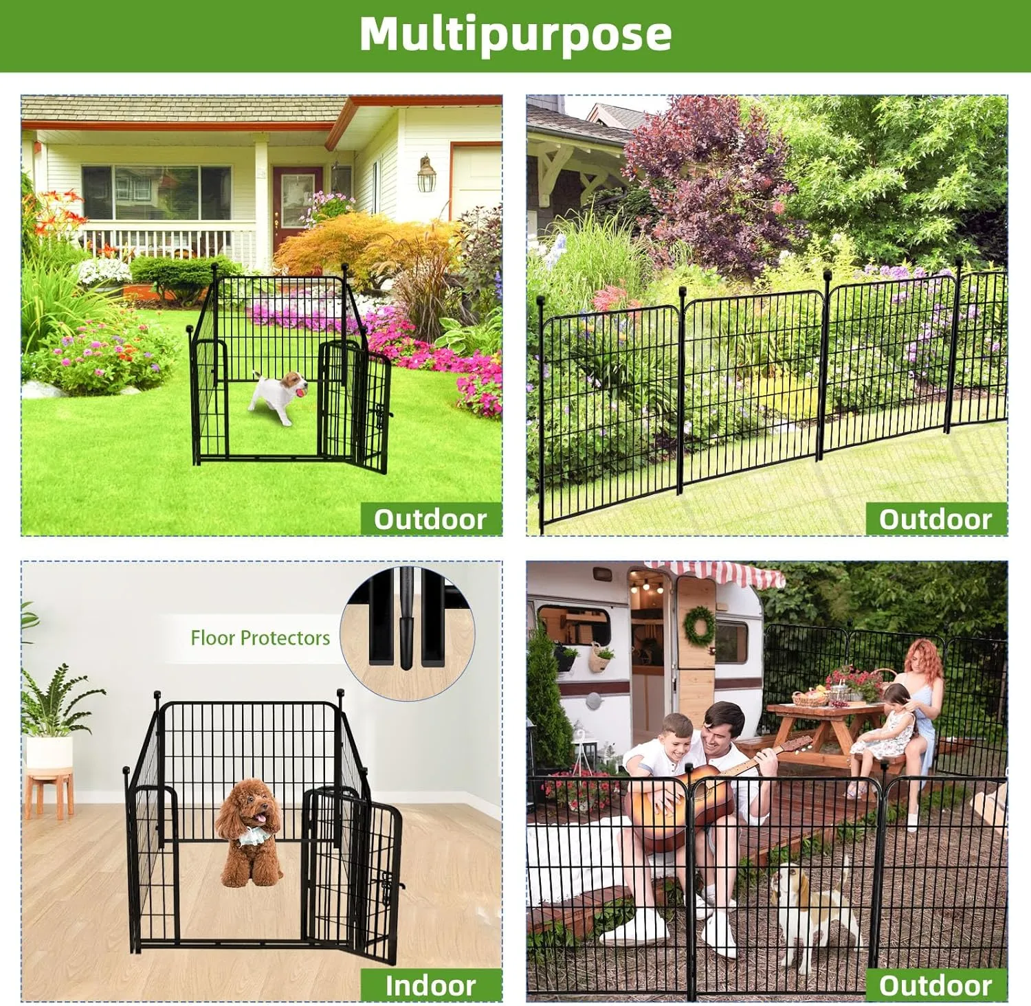 ADAVIN Dog Playpen with Low Threshold Door, 40 inch 4 Panels Total 8.9 Ft(L) Garden Fence, Dog Fence Outdoor for Yard, Black Metal Portable Pet Playpen for Large Medium Small Dogs, Dog Fencing
