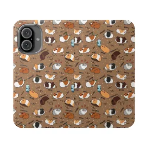 Adorable Guinea Pig Daily Routine Phone Case - Brown Background