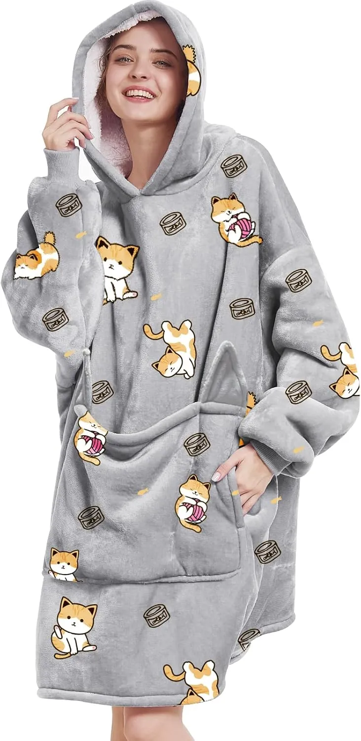 Aemilas Wearable Blanket Hoodie - Warm Sherpa Blanket Sweatshirt as Gifts for Adult Women Mom Men, One Size Fits All