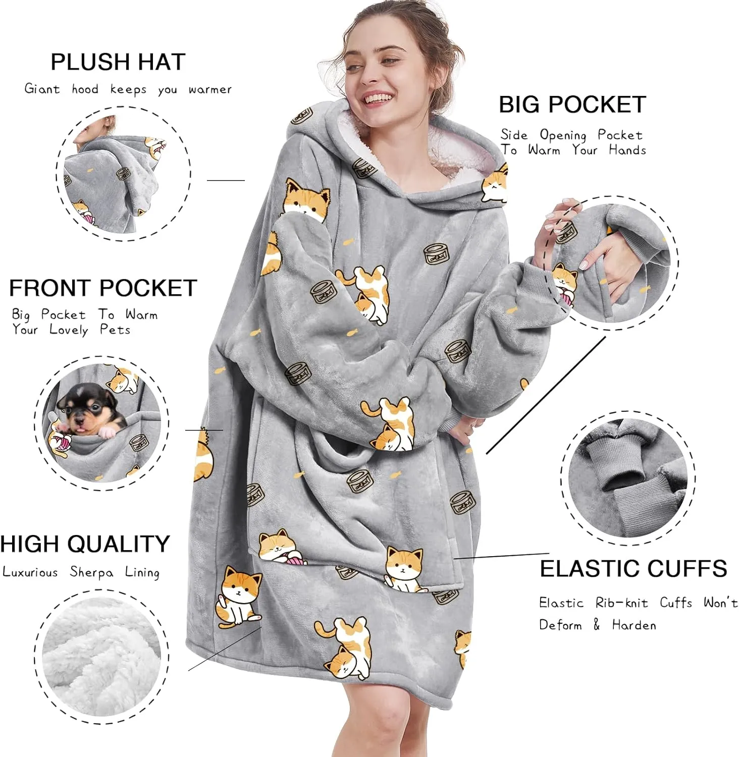 Aemilas Wearable Blanket Hoodie - Warm Sherpa Blanket Sweatshirt as Gifts for Adult Women Mom Men, One Size Fits All