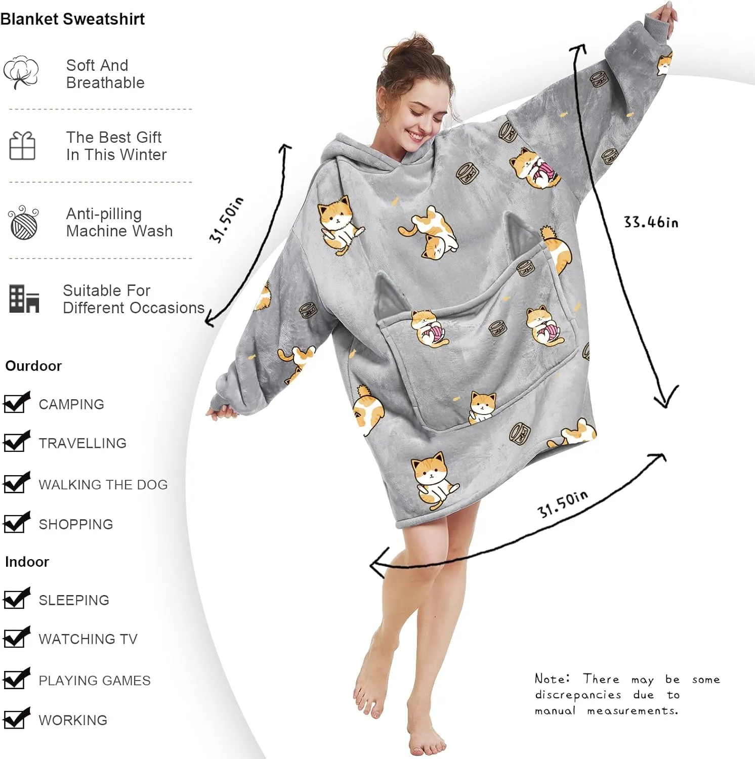Aemilas Wearable Blanket Hoodie - Warm Sherpa Blanket Sweatshirt as Gifts for Adult Women Mom Men, One Size Fits All