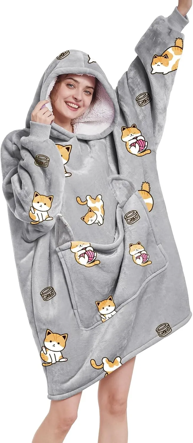 Aemilas Wearable Blanket Hoodie - Warm Sherpa Blanket Sweatshirt as Gifts for Adult Women Mom Men, One Size Fits All