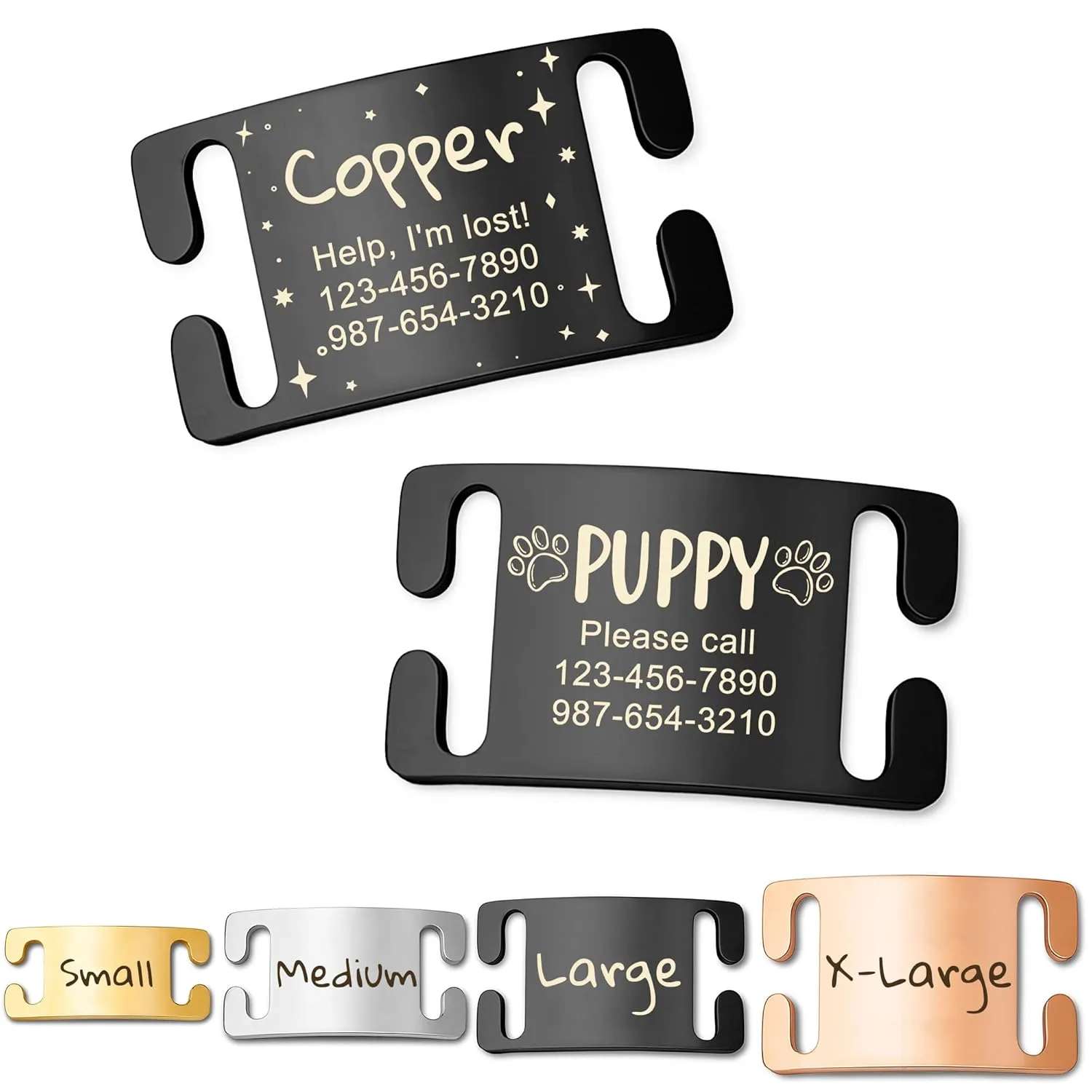 Anavia Slide On Silent Pet ID Tags, Fun Wild Flower Frame Design Personalized Engraved Plated Stainless Steel Cat Dog Name Tags, Glossy Customized Chew-Proof Quiet Dog Collar Tags (Large, Black)
