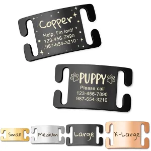 Anavia Slide On Silent Pet ID Tags, Fun Wild Flower Frame Design Personalized Engraved Plated Stainless Steel Cat Dog Name Tags, Glossy Customized Chew-Proof Quiet Dog Collar Tags (Large, Black)