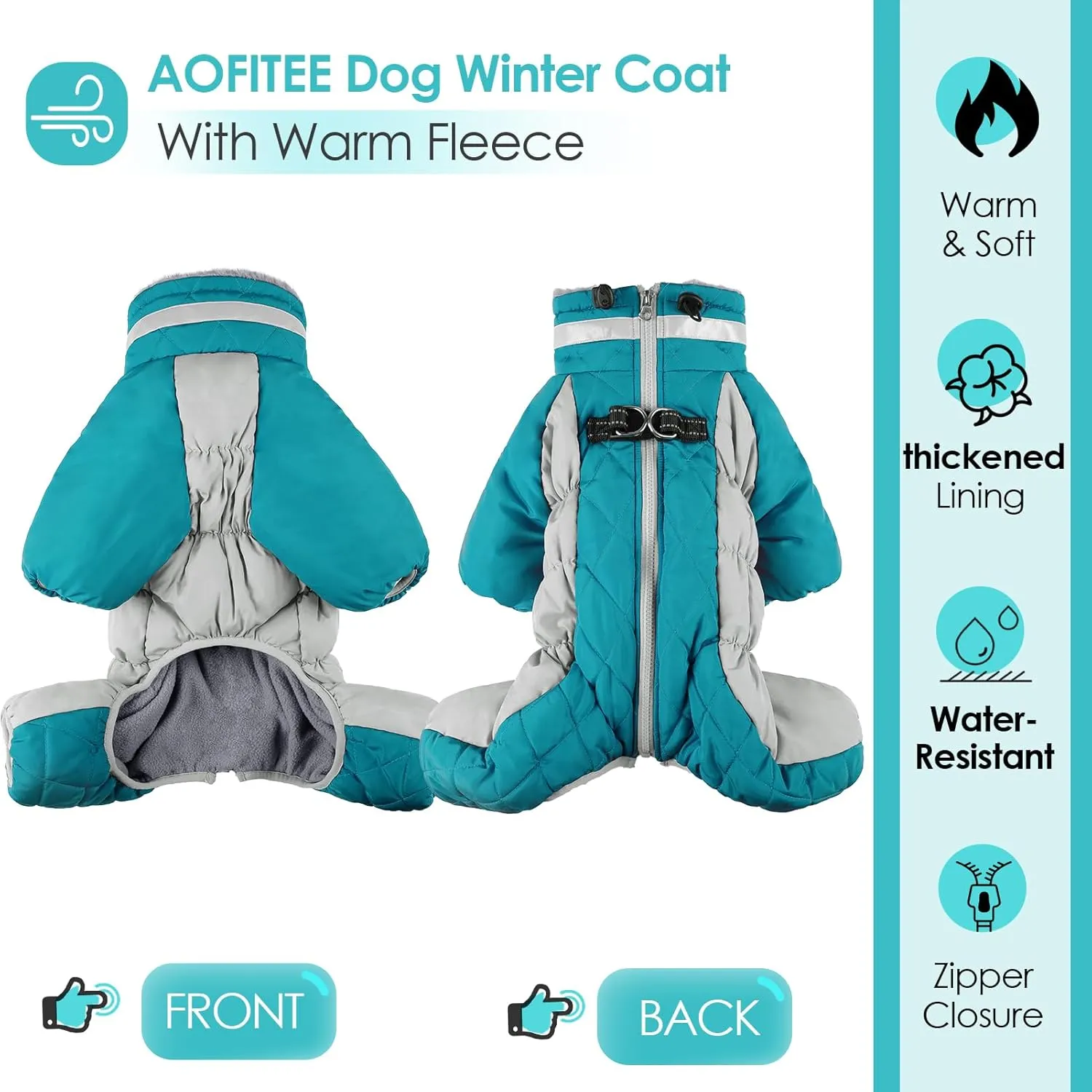 AOFITEE Fullbody Dog Jacket, Windproof Winter Coat with Built-in Harness, Reflective Turtleneck Snow Jacket, Puffer Coat for Small to Large Dogs
