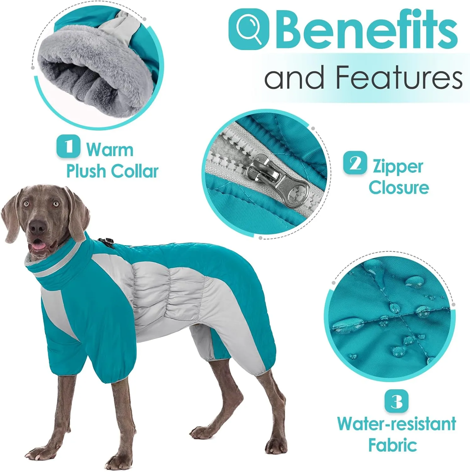 AOFITEE Fullbody Dog Jacket, Windproof Winter Coat with Built-in Harness, Reflective Turtleneck Snow Jacket, Puffer Coat for Small to Large Dogs