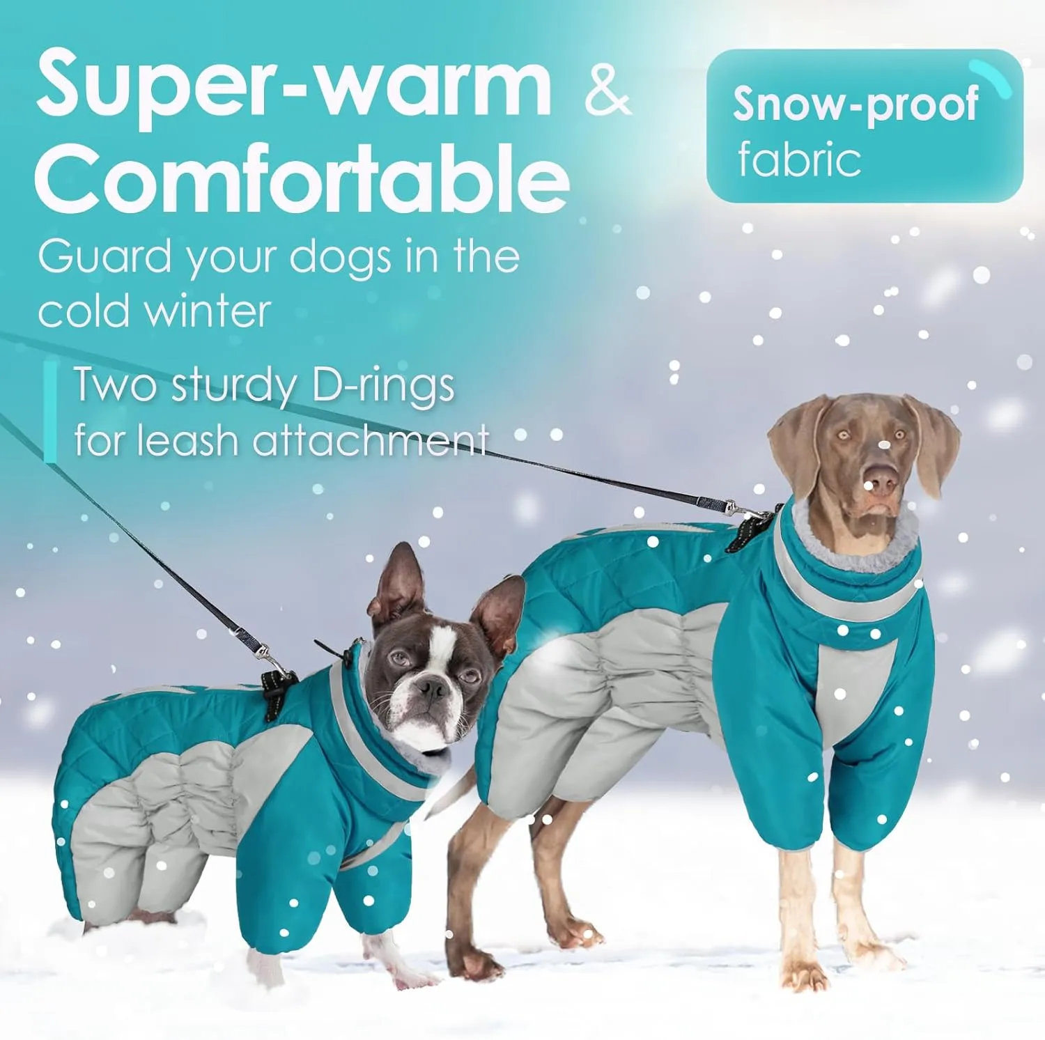 AOFITEE Fullbody Dog Jacket, Windproof Winter Coat with Built-in Harness, Reflective Turtleneck Snow Jacket, Puffer Coat for Small to Large Dogs