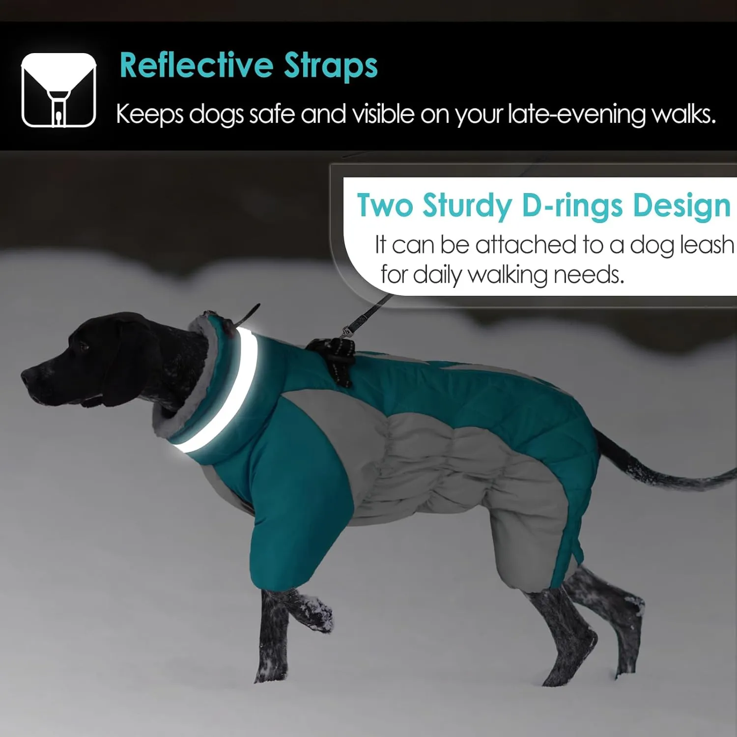 AOFITEE Fullbody Dog Jacket, Windproof Winter Coat with Built-in Harness, Reflective Turtleneck Snow Jacket, Puffer Coat for Small to Large Dogs