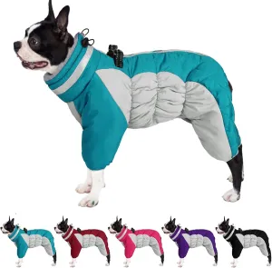 AOFITEE Fullbody Dog Jacket, Windproof Winter Coat with Built-in Harness, Reflective Turtleneck Snow Jacket, Puffer Coat for Small to Large Dogs