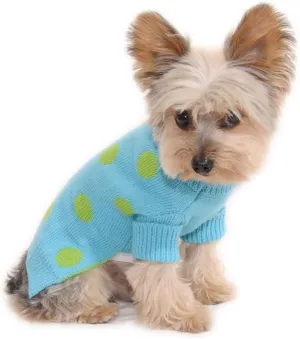 Aqua Blue Polka Dot Dog Sweater Size #08