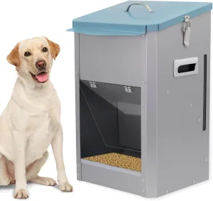 Automatic Dog Feeder Large Food Dispenser 25lbs Outdoor Pets Feeder Gravity Food Feeder Galvanized Metal for Dog, Cat, Small, Medium, and Large Breeds