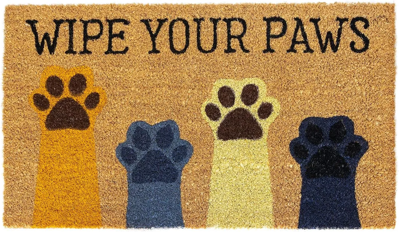 Avera Products Wipe Your Paws Natural Coir Doormat Anti-Slip Rubber Back | 17" x 29" Perfect for Outdoors | Low Maintenance Animal Welcome Mat | Colorful and Fun Pet Approved