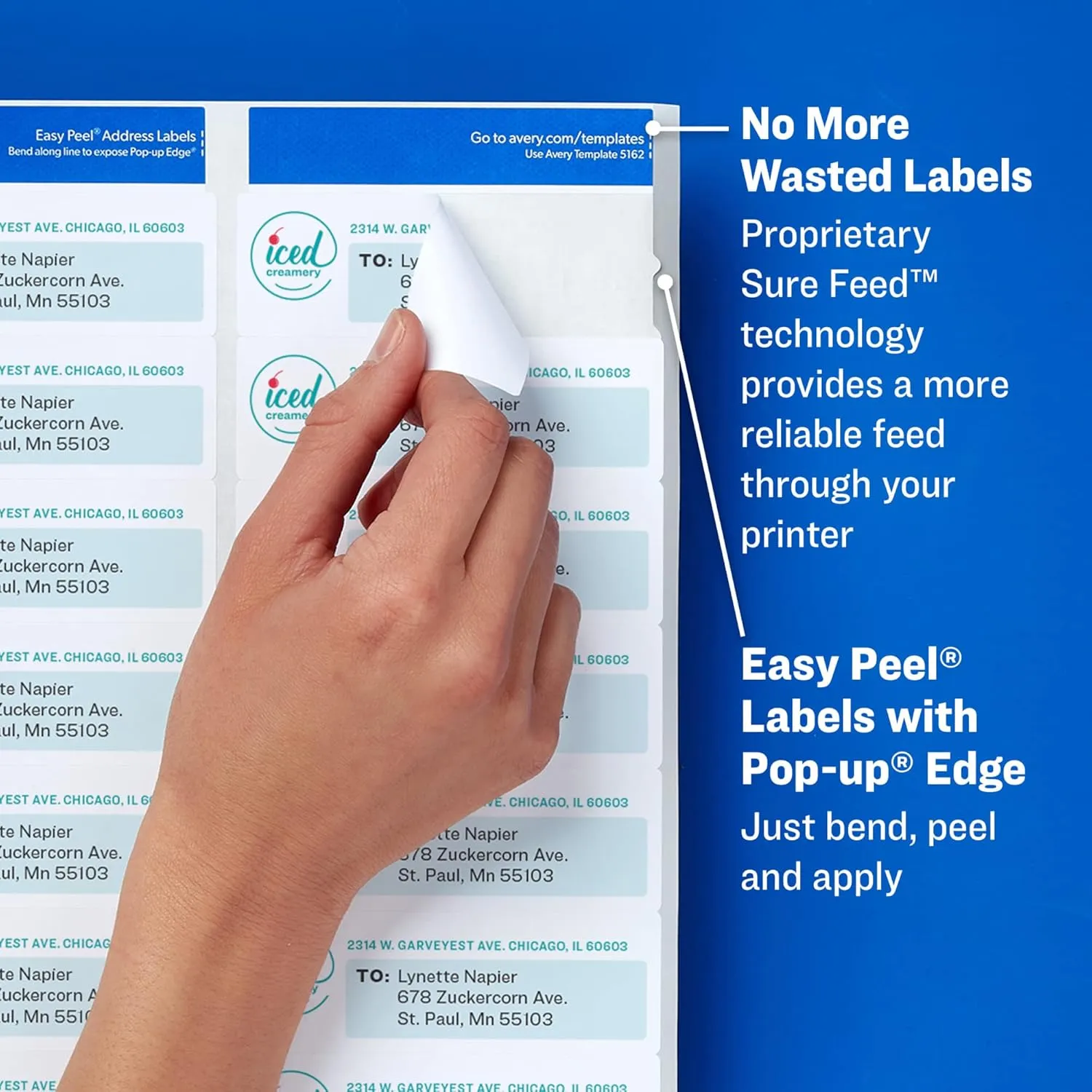 Avery Easy Peel White Inkjet Address Labels, Return, 8167, 1/2" x 1 3/4", Box Of 2,000