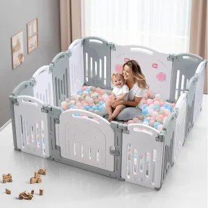 Baby Playpen, Uanlauo Safety Play Yard, Easy Assemble Play Pens for Babies and Toddlers, Sturdy Baby Gate Playpen, Toddler Playpen, Portable Indoor Outdoor Use, Foldable Baby Playpen (14 Panel, Grey)