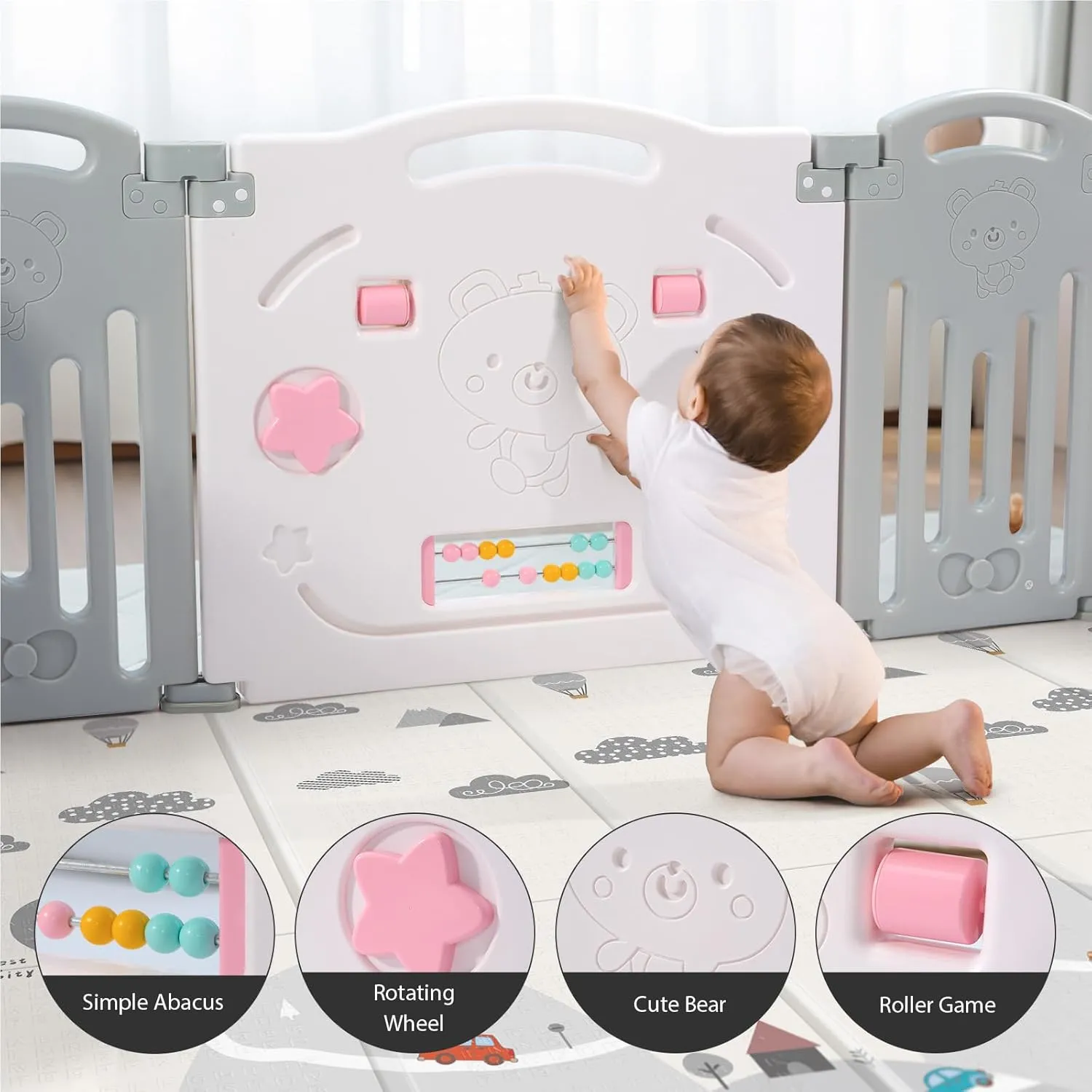 Baby Playpen, Uanlauo Safety Play Yard, Easy Assemble Play Pens for Babies and Toddlers, Sturdy Baby Gate Playpen, Toddler Playpen, Portable Indoor Outdoor Use, Foldable Baby Playpen (14 Panel, Grey)