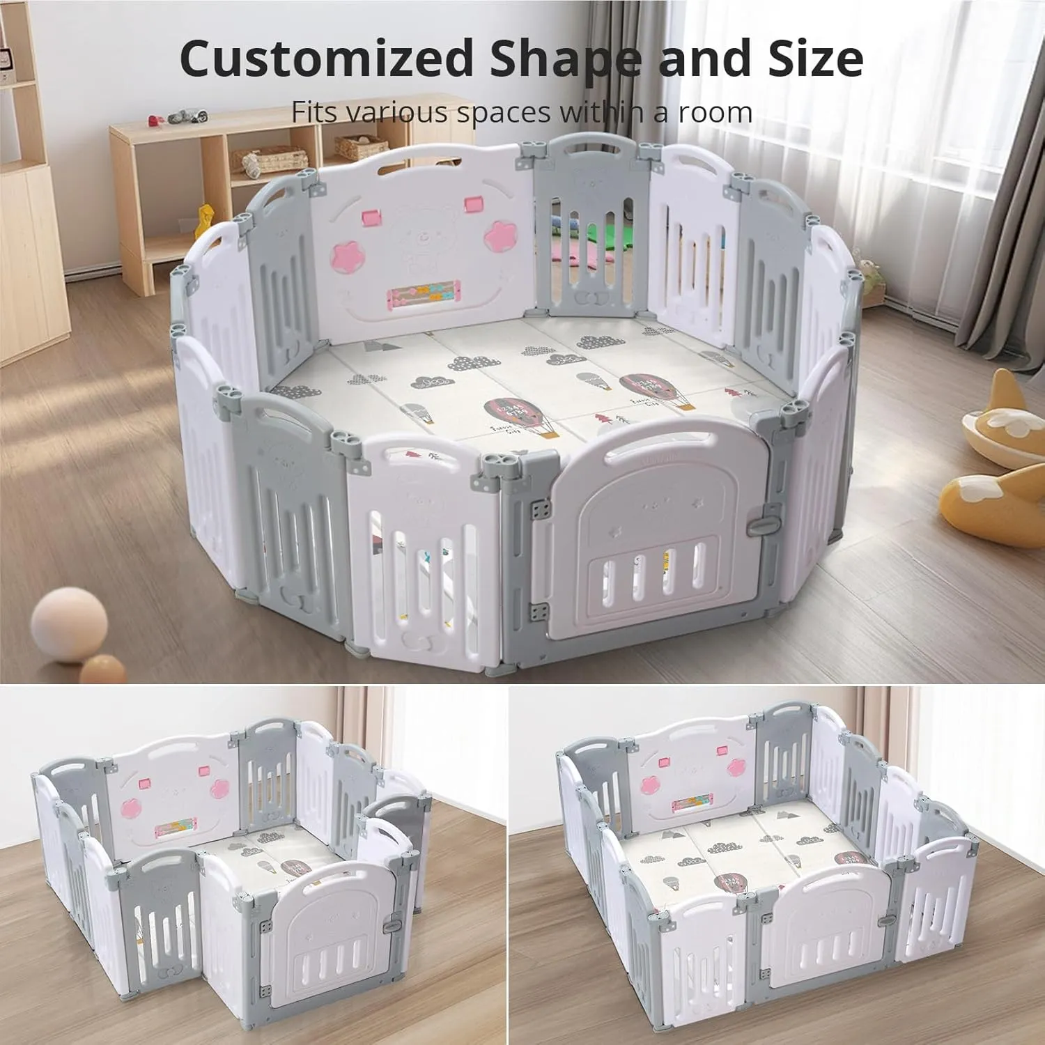 Baby Playpen, Uanlauo Safety Play Yard, Easy Assemble Play Pens for Babies and Toddlers, Sturdy Baby Gate Playpen, Toddler Playpen, Portable Indoor Outdoor Use, Foldable Baby Playpen (14 Panel, Grey)