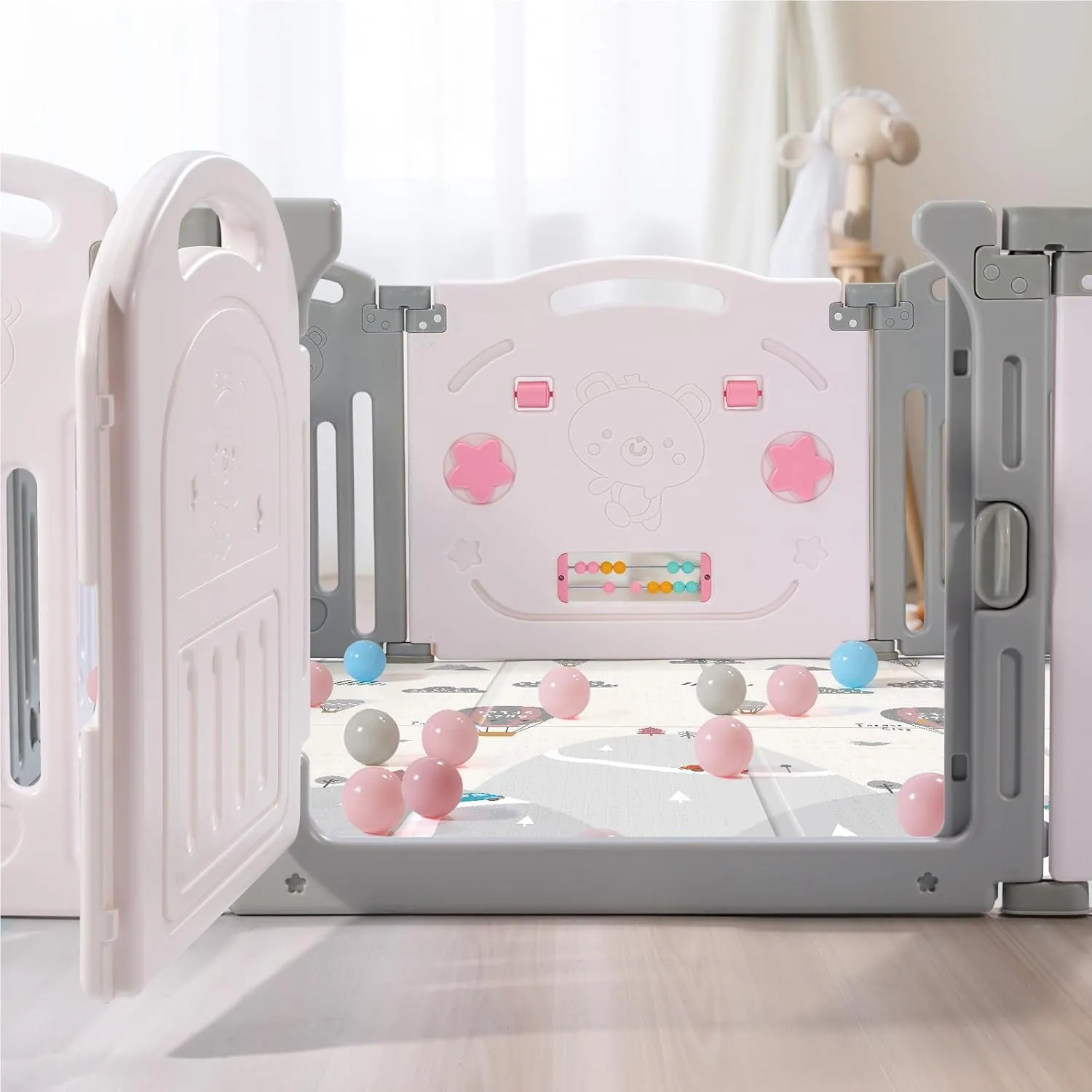 Baby Playpen, Uanlauo Safety Play Yard, Easy Assemble Play Pens for Babies and Toddlers, Sturdy Baby Gate Playpen, Toddler Playpen, Portable Indoor Outdoor Use, Foldable Baby Playpen (14 Panel, Grey)