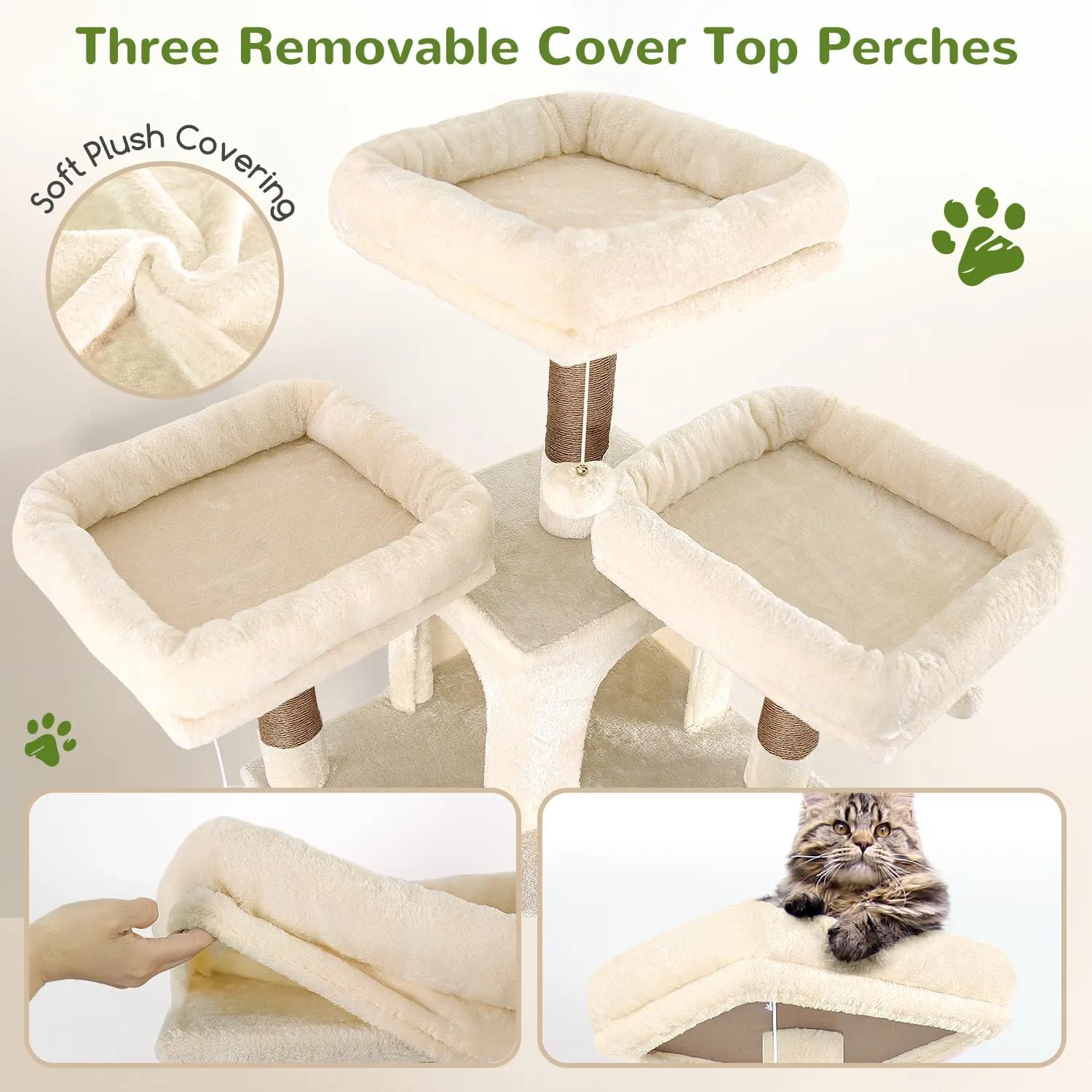 Big Cat Tower for Indoor Cats, 80inch Cat Tower for Multiple Adult Cats XXL Cat Tree with Scratching Post, Hammock, 3 Perches, 2 Condos, 2 Hanging Basket, F80, Beige