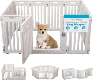 BIRDROCK HOME Dog Playpen w/Door, 12 Panel, 25.6in H | Strong Plastic, Non-Slip Puppy Playpen, Secure Pet Gate | Indoor Outdoor Fence | Configurable Panels | Puppies & Small Pets - White