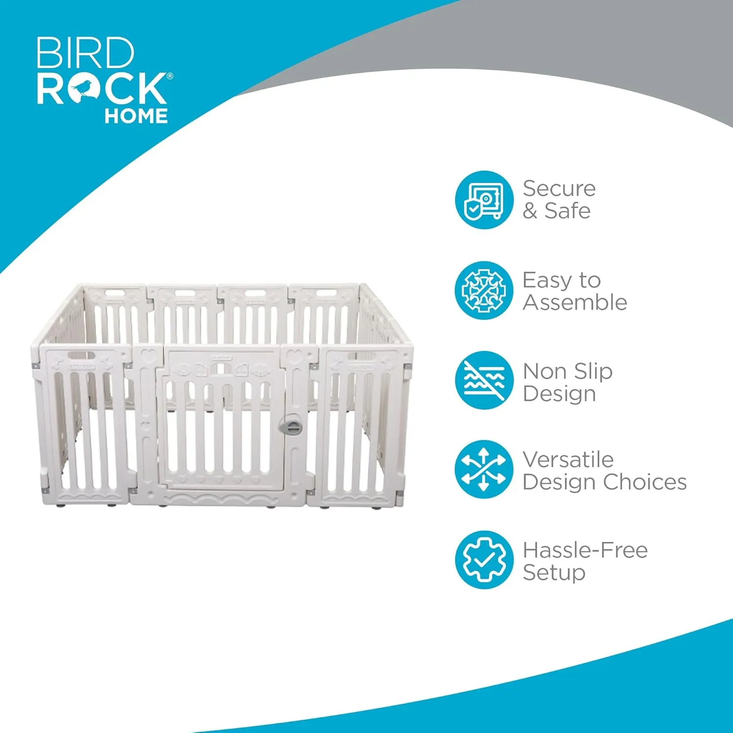 BIRDROCK HOME Dog Playpen w/Door, 12 Panel, 25.6in H | Strong Plastic, Non-Slip Puppy Playpen, Secure Pet Gate | Indoor Outdoor Fence | Configurable Panels | Puppies & Small Pets - White