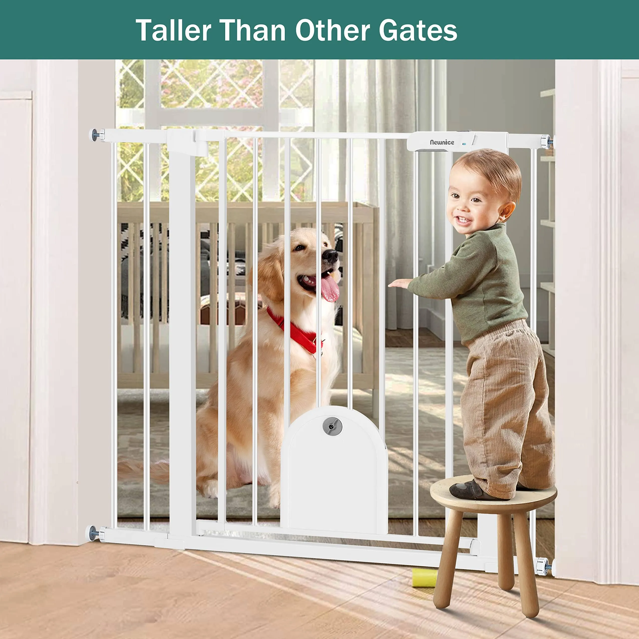 Carlson Pet Extra-Tall Walk-Through Metal Pet Gate with 10X7" Door - White - L: 29-52" X W: 2" X H: 41"