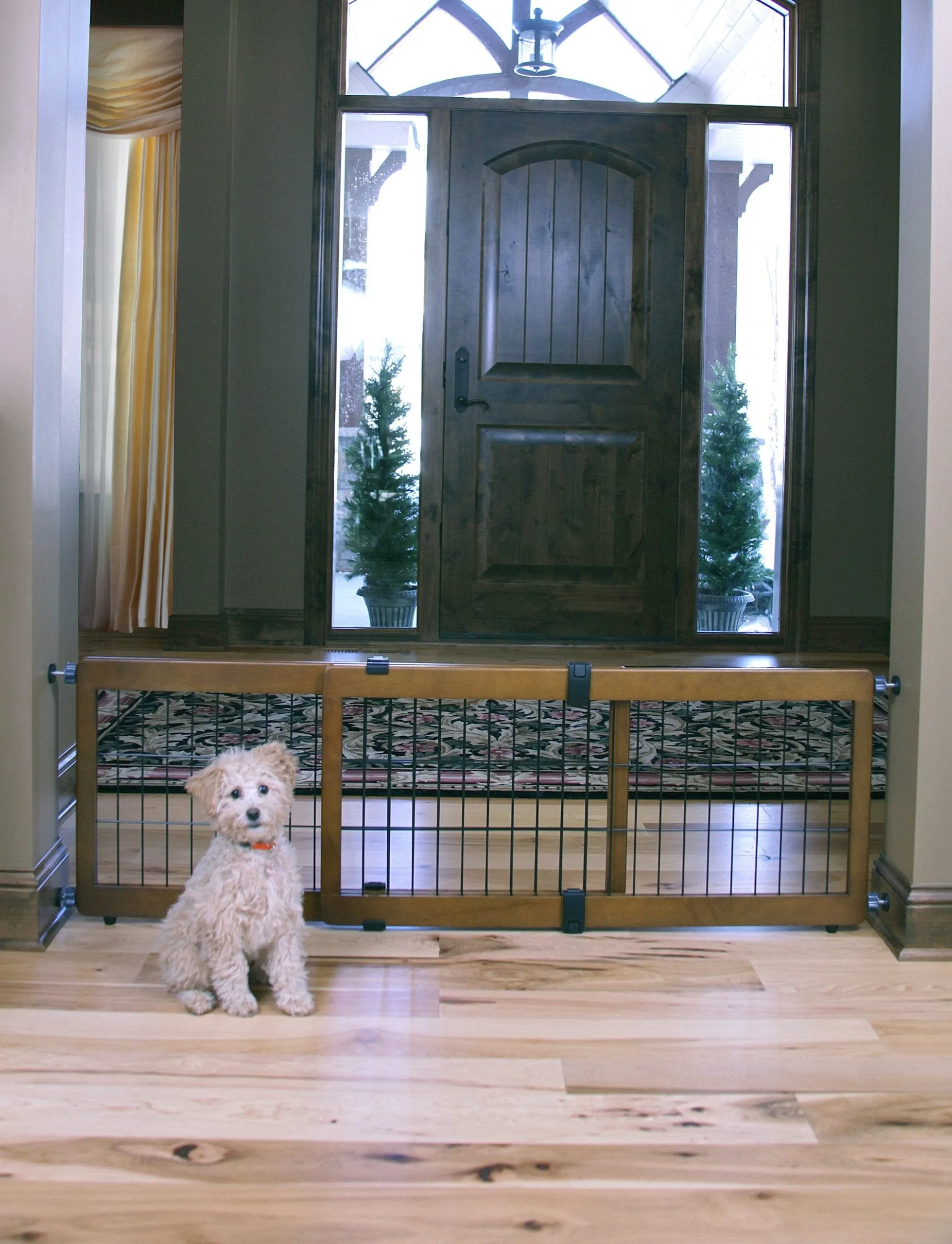 Carlson Pet Freestanding Extra-Wide Adjustable Wooden Pet Gate - Brown - L: 40-70" X W: 2" X H: 20"