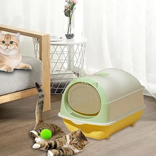 Cat Litter Box with Lid, Large Closed Cat Toilet and Covered, Reusable Portable Cat Litter Tray, Light Green