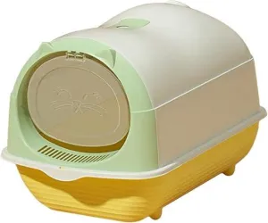 Cat Litter Box with Lid, Large Closed Cat Toilet and Covered, Reusable Portable Cat Litter Tray, Light Green