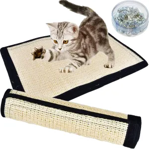 Cat Scratch Pad 2PK, Anti-Scratch Pads for Furniture, Kitty Scratching Bed, Post Tree Ramp Cardboard Replacement, Sisal Thin Scratcher Mat with Velcro Tapes Protecting Couch Chair Legs & Carpet 16X12