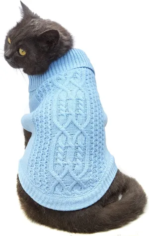 Cat Sweater Keep Your Pets Cozy, 16 Color Turtleneck Knitted Sleeveless Cat Clothes, Winter Outfits for Cats & Small Dogs During Cold Seasons (Blue, X-Small)
