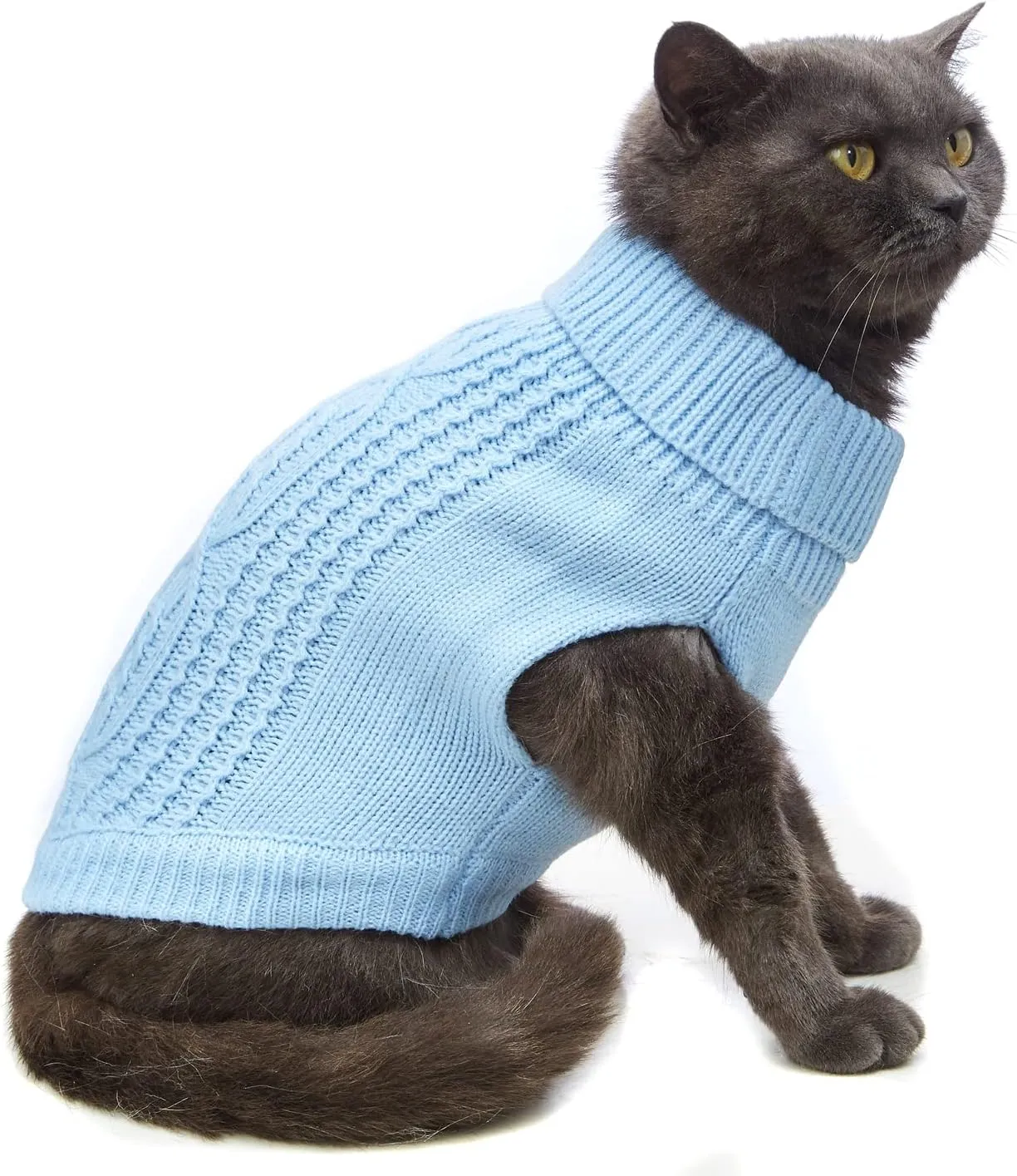 Cat Sweater Keep Your Pets Cozy, 16 Color Turtleneck Knitted Sleeveless Cat Clothes, Winter Outfits for Cats & Small Dogs During Cold Seasons (Blue, X-Small)