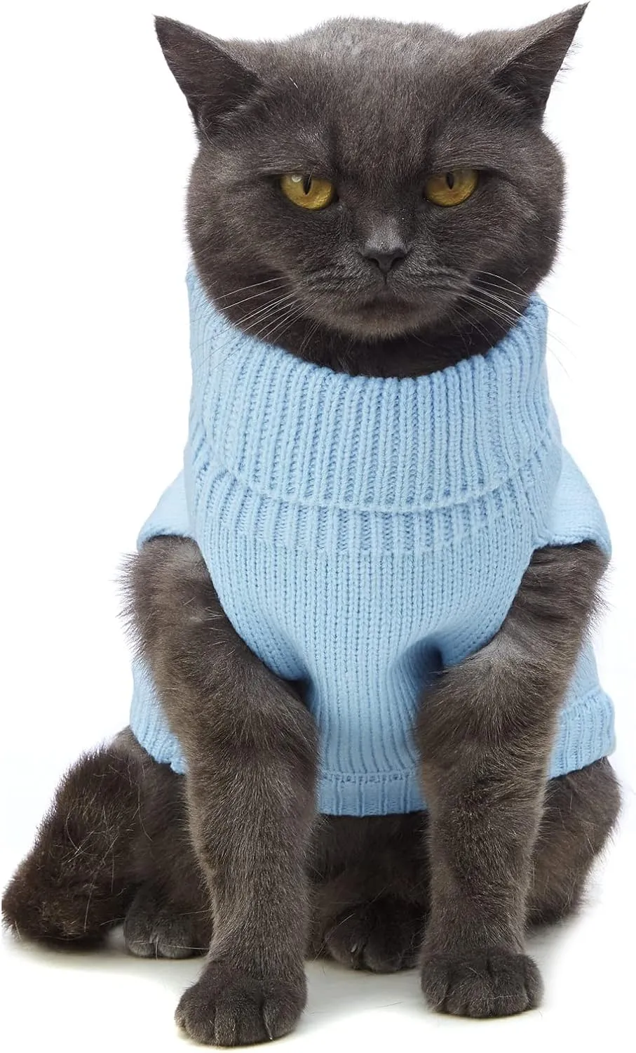 Cat Sweater Keep Your Pets Cozy, 16 Color Turtleneck Knitted Sleeveless Cat Clothes, Winter Outfits for Cats & Small Dogs During Cold Seasons (Blue, X-Small)