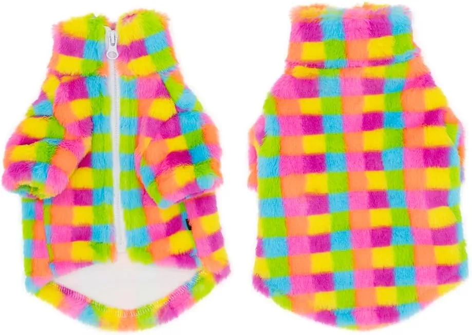 Cat Winter Fleece Jacket with Zipper, Warm Rainbow Fleece Hoodie Fall and Winter, Sphynx Cats Chihuahua Yorkie Puppy Two-Legged Easy to Wear Cat Coat with Zipper (XL (8-11lbs))