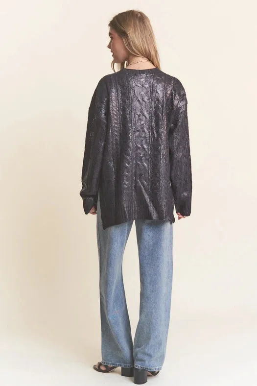Cire Fabric Knit Round Neck Sweater