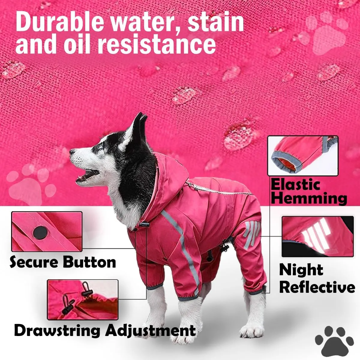 Clart XX-Large Dog Raincoat with Hat - Lightweight, Waterproof Jacket for Small Dogs, Reflective Strip