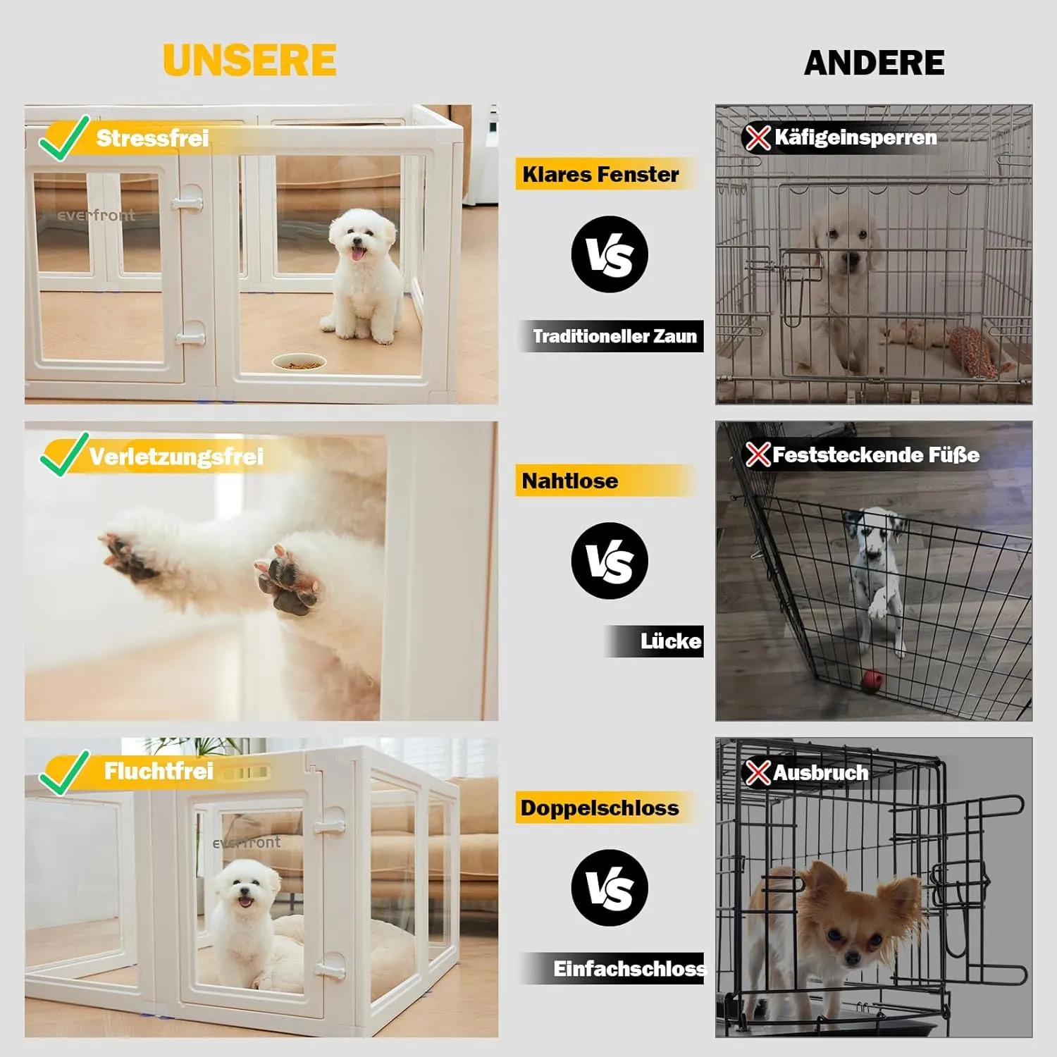 Clear Acrylic Plastic Dog Playpen Indoor,for Puppy Cat Rabbit Ferret Transparent Pet Pen,Easy Assemble Whelping Crate Kennel Cage Enclosure,Preferable for Small Dogs (23.6 Height, 8PCS)