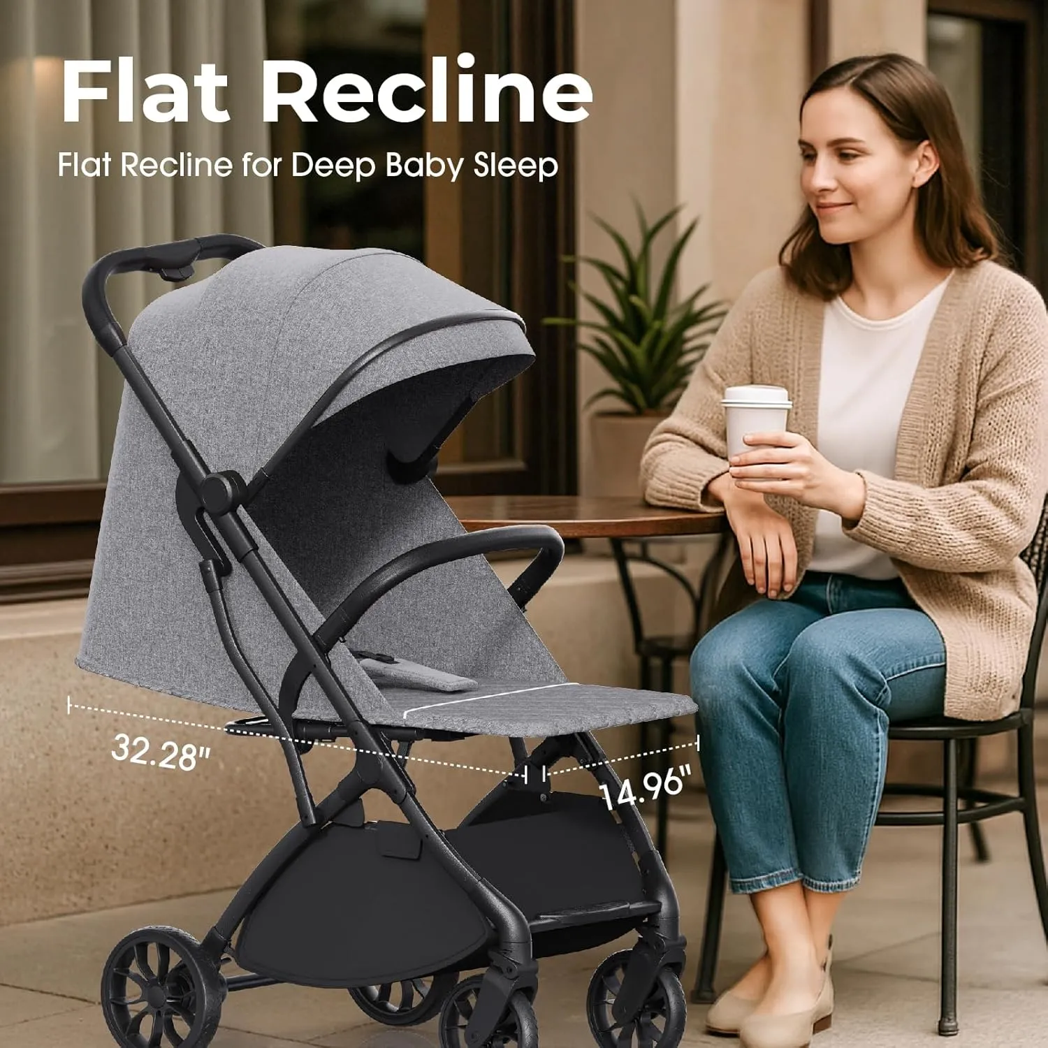Compact Travel Stroller for Toddlers, Lightweight & Airplane Ready Stroller for Baby/Infant w Telescoping Handle and Cup Holder, One-Hand Quick Fold, Near Flat Recline Seat, TR18, Grey