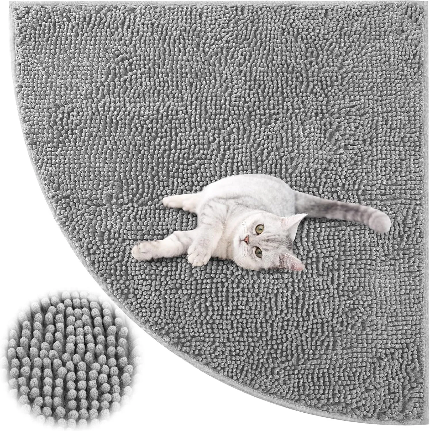 Corner Cat Litter Mat 31"x 31" Kitty Litter Box Trapping Mat Large Waterproof Corner Rug Non Slip, Easy Clean, Machine Washable(Light Gray)