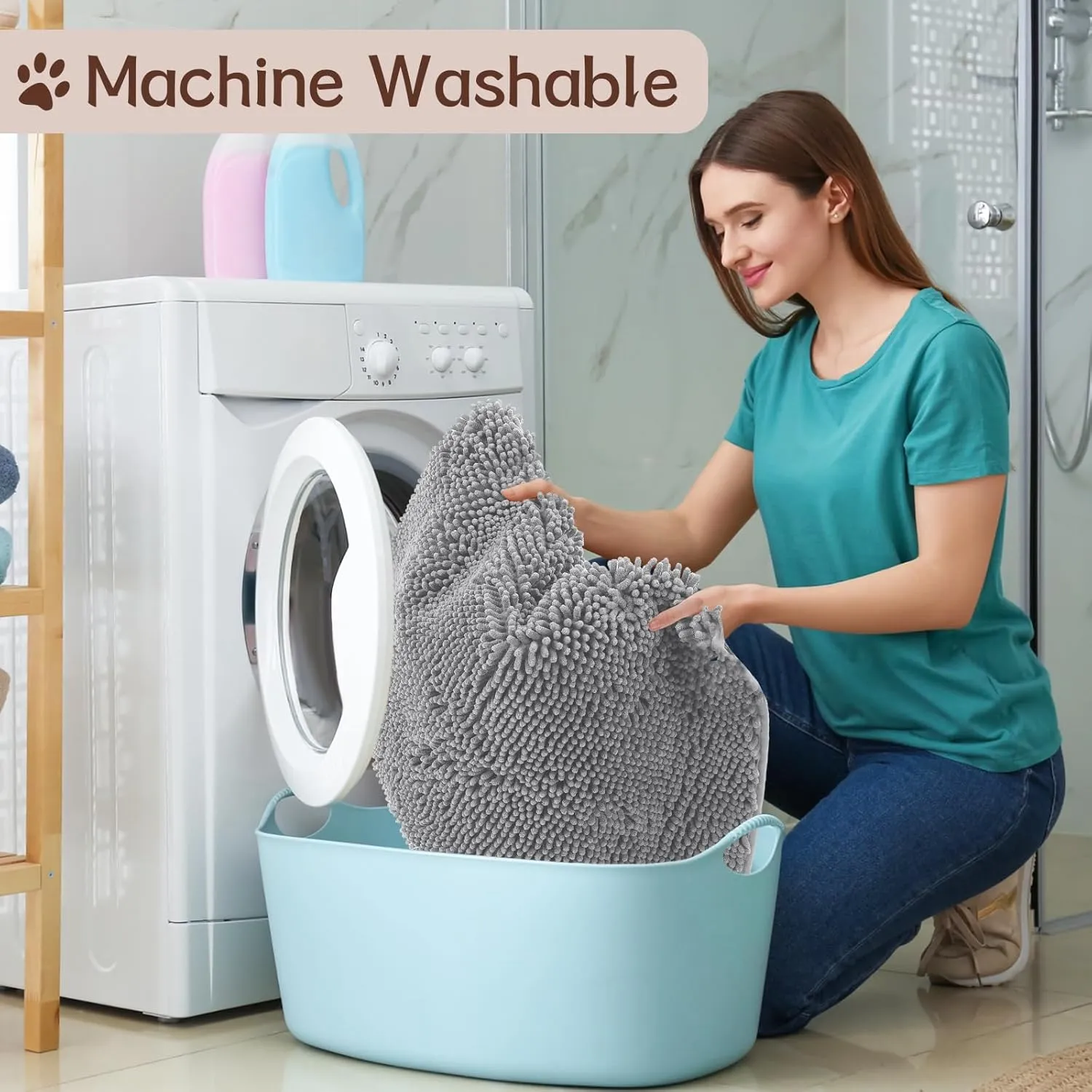 Corner Cat Litter Mat 31"x 31" Kitty Litter Box Trapping Mat Large Waterproof Corner Rug Non Slip, Easy Clean, Machine Washable(Light Gray)