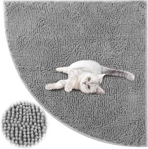 Corner Cat Litter Mat 31"x 31" Kitty Litter Box Trapping Mat Large Waterproof Corner Rug Non Slip, Easy Clean, Machine Washable(Light Gray)