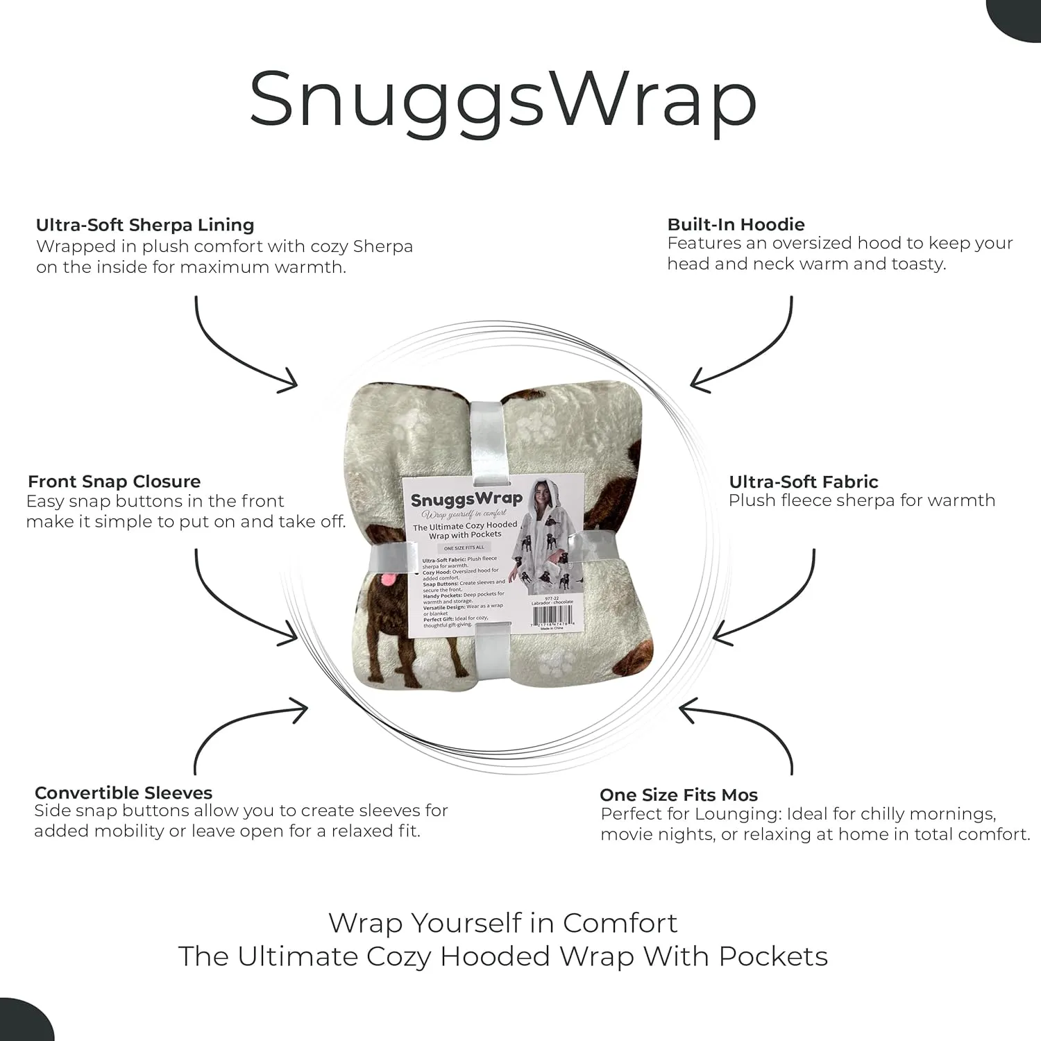 Cozy Sherpa Snugg Wrap for Women - Soft Fleece Blanket Hoodie - 32 Dog and Cat Breeds - Warm Lightweight Gift for Pet Lovers