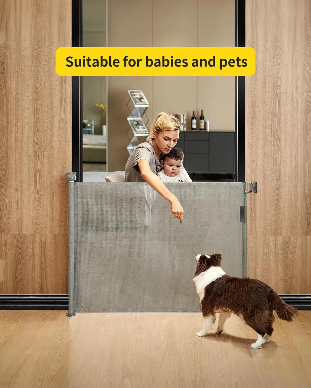 DEAR LOV Retractable Mesh Baby Gate, 33" Tall, Extends up to 55" Wide, Child Safety Gate for Doorways, Stairs, Hallways, Indoor/Outdoor (33"x55", Gray)